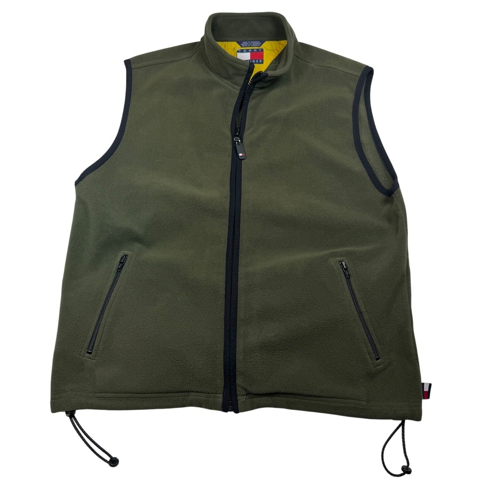Vintage 90s Tommy Hilfiger Fleece Vest Mens‎ Medium M Big Flag Logo Olive Green
